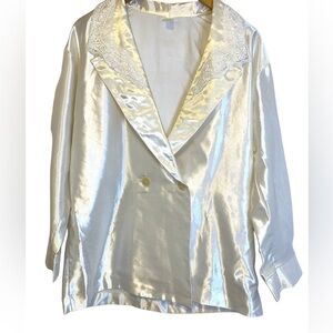 Victoria Secret Gold Label Vintage White Silky Satin Sleep Blazer Top Size S